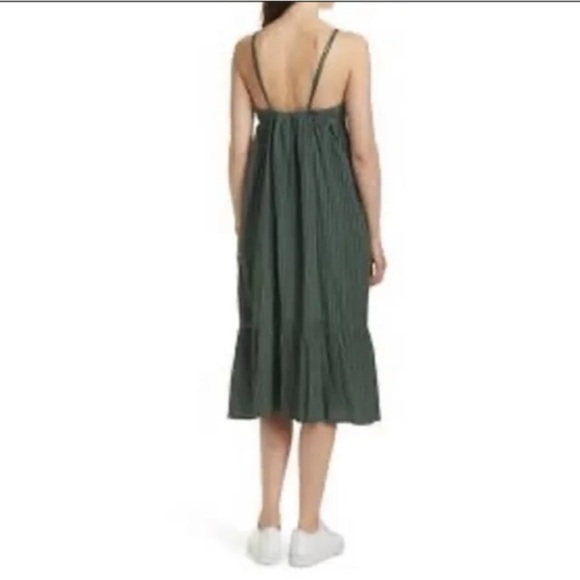 NWT BA&SH Ully Green Striped Textured Midi Dress Sleeveless Sz Lg Made In India - Picture 11 of 16